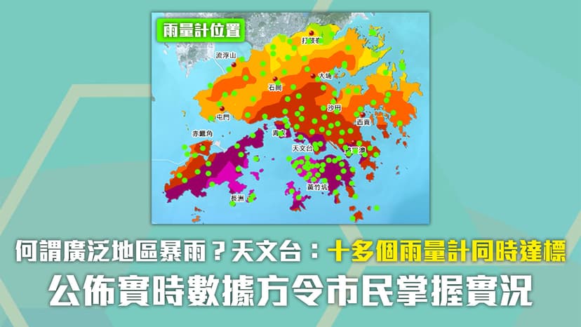 何謂廣泛地區暴雨？天文台首次表明：十多個雨量計同時達標｜公佈實時數據方令市民掌握實況