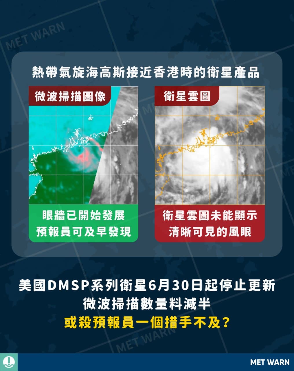 美DMSP系列衛星6月30日起停止更新 微波掃描料減半 或殺預報員措手不及？