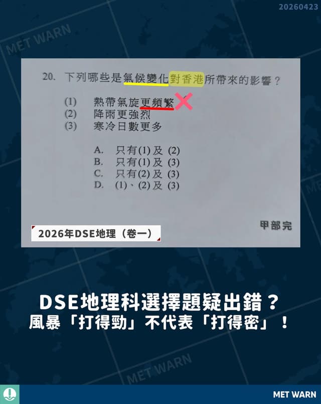 DSE地理科選擇題疑出錯？ 風暴「打得勁」不代表「打得密」！